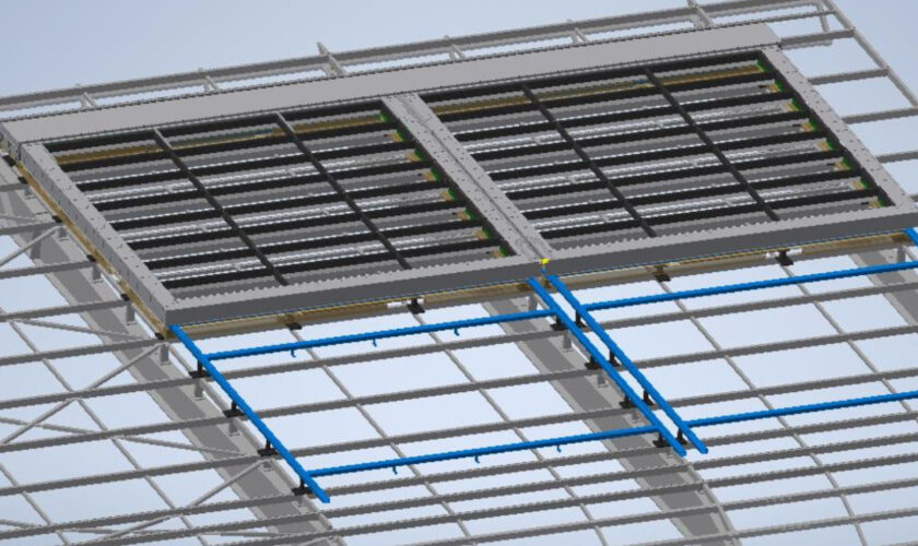 CAD detailing of the retractable roof system on the support frame